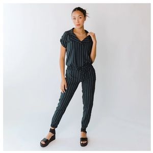 Albion fit pinstripe navy jumpsuit